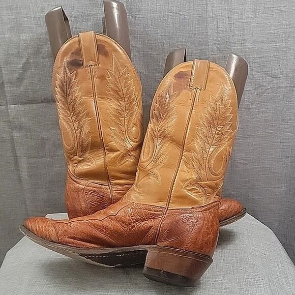 Boulet Western Boots Smooth Brandy Ostrich 1514 Brown / Tan Leather Men\'s 10E main image 7